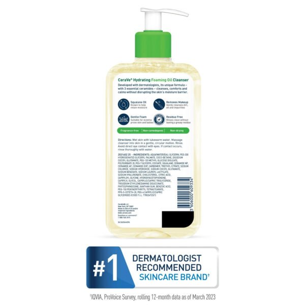 CeraVe Hydrating Foaming Oil Facial Cleanser, Dry Skin Face Wash - Image 2