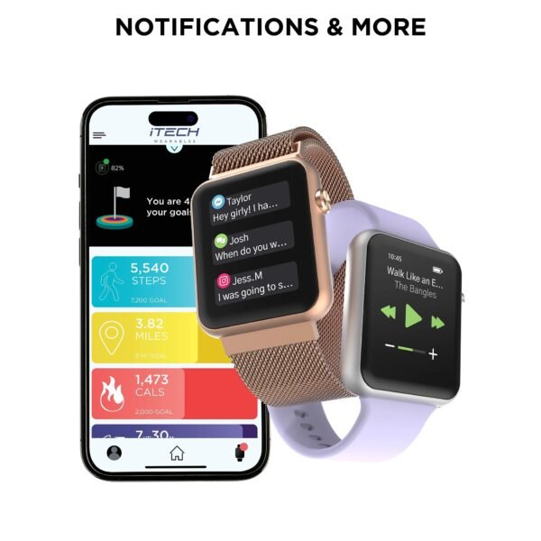 iTech Fusion 3 Rectangular Smart Watch, Rose Gold - Image 6