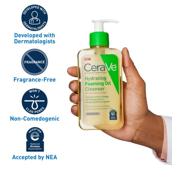 CeraVe Hydrating Foaming Oil Facial Cleanser, Dry Skin Face Wash - Image 4